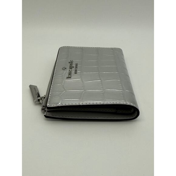 NWT Kate Spade Madison Silver Metallic Croc Small Zipper Pocket Purse Wallet - Picture 3 of 10